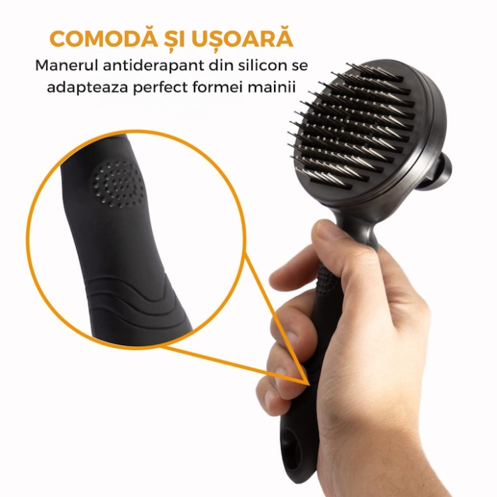 Perie pentru indepartarea parului animalelor de companie VarioShop®, pentru orice tip de blana, curatare usoara, efect de masaj, 18 x 9.5 x 5 cm, Negru [3]