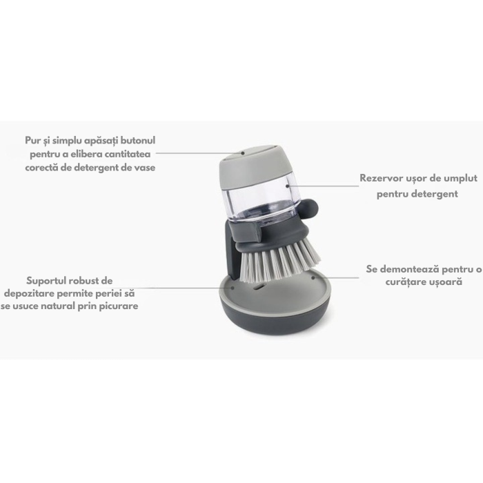 Perie pentru spalat vase VarioShop®, cu rezervor pentru detergent, universala, suport inclus, Gri [3]