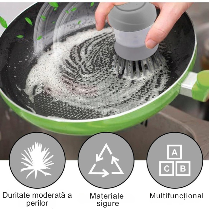 Perie pentru spalat vase VarioShop®, cu rezervor pentru detergent, universala, suport inclus, Gri [4]