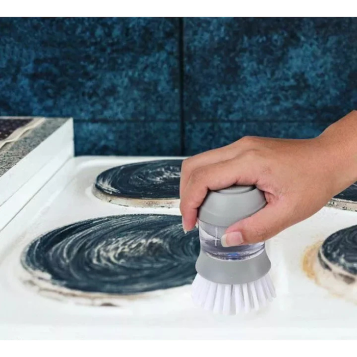 Perie pentru spalat vase VarioShop®, cu rezervor pentru detergent, universala, suport inclus, Gri [7]