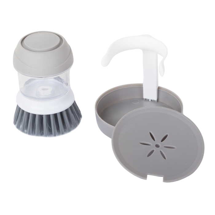 Perie pentru spalat vase VarioShop®, cu rezervor pentru detergent, universala, suport inclus, Gri [11]