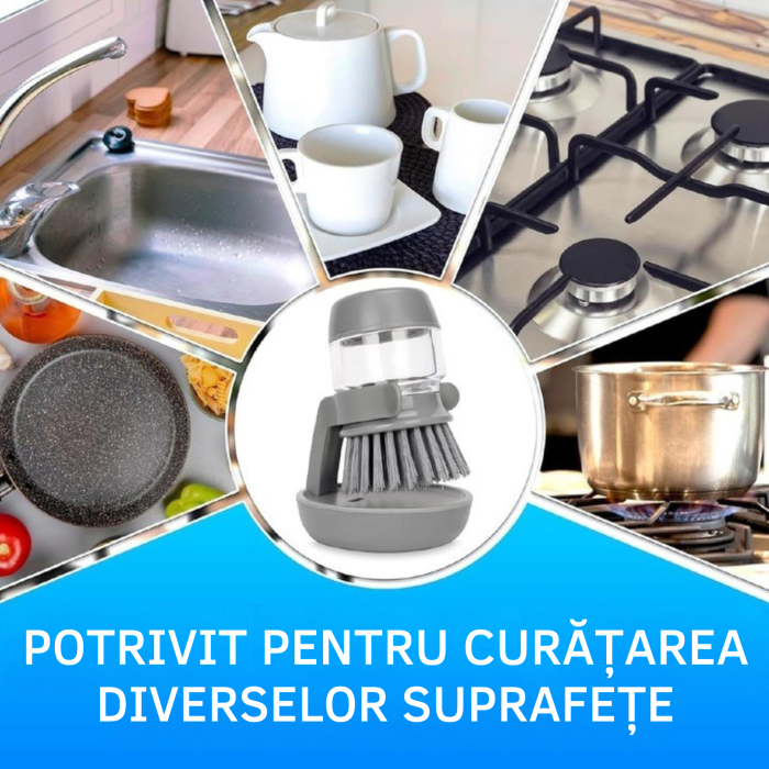 Perie pentru spalat vase VarioShop®, cu rezervor pentru detergent, universala, suport inclus, Gri [5]