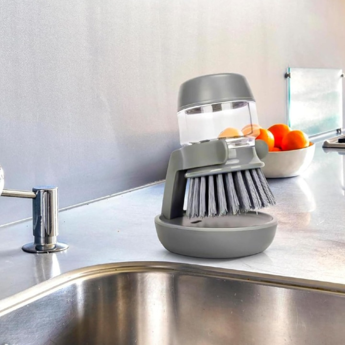 Perie pentru spalat vase VarioShop®, cu rezervor pentru detergent, universala, suport inclus, Gri [9]