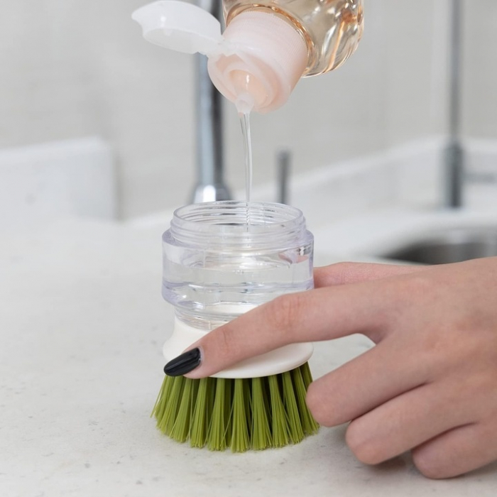 Perie pentru spalat vase VarioShop®, cu rezervor pentru detergent, universala, suport inclus, verde [32]