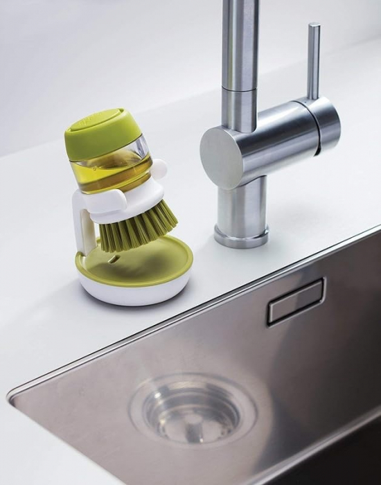 Perie pentru spalat vase VarioShop®, cu rezervor pentru detergent, universala, suport inclus, verde [8]