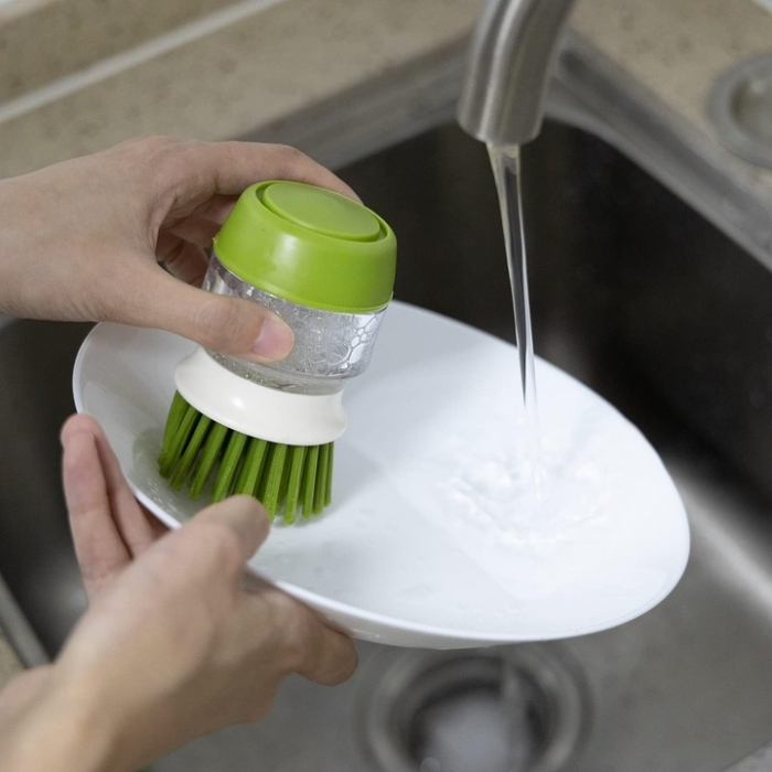 Perie pentru spalat vase VarioShop®, cu rezervor pentru detergent, universala, suport inclus, verde [3]