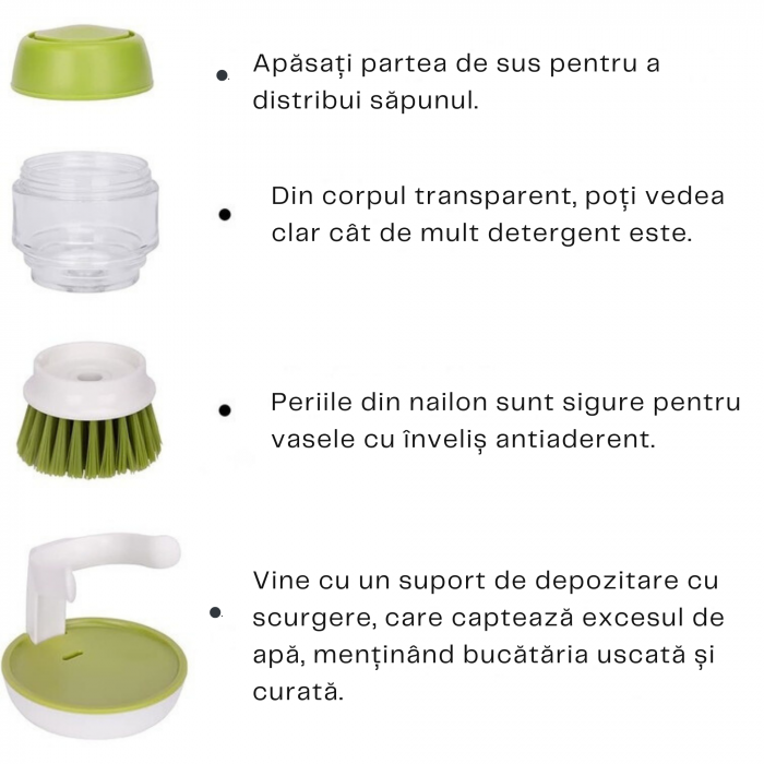 Perie pentru spalat vase VarioShop®, cu rezervor pentru detergent, universala, suport inclus, verde [22]