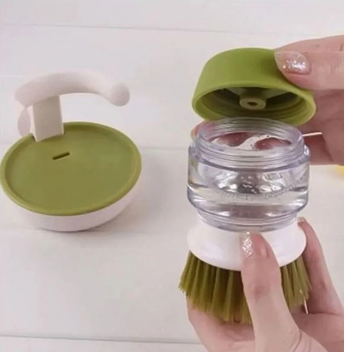 Perie pentru spalat vase VarioShop®, cu rezervor pentru detergent, universala, suport inclus, verde [29]