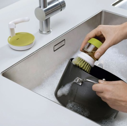 Perie pentru spalat vase VarioShop®, cu rezervor pentru detergent, universala, suport inclus, verde [7]