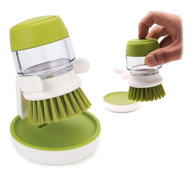 Perie pentru spalat vase VarioShop®, cu rezervor pentru detergent, universala, suport inclus, verde [31]