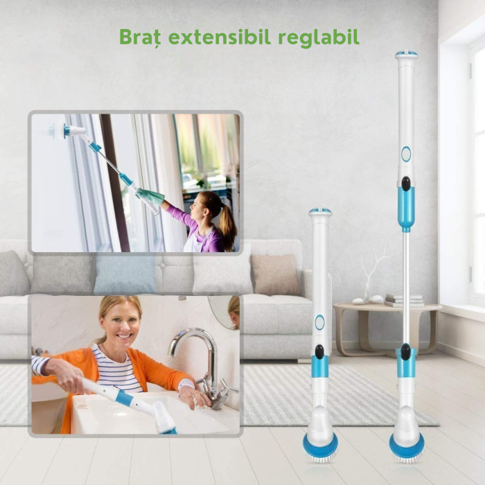 Perie rotativa electrica fara fir VarioShop®, 3 capete interschimbabile, mop curatare rosturi, gresie, faianta, calcar, maner extensibil 105 cm, baterie reincarcabila, 300 rotatii/min [10]