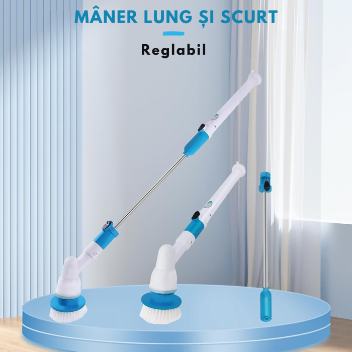 Perie rotativa electrica fara fir VarioShop®, 3 capete interschimbabile, mop curatare rosturi, gresie, faianta, calcar, maner extensibil 105 cm, baterie reincarcabila, 300 rotatii/min [6]