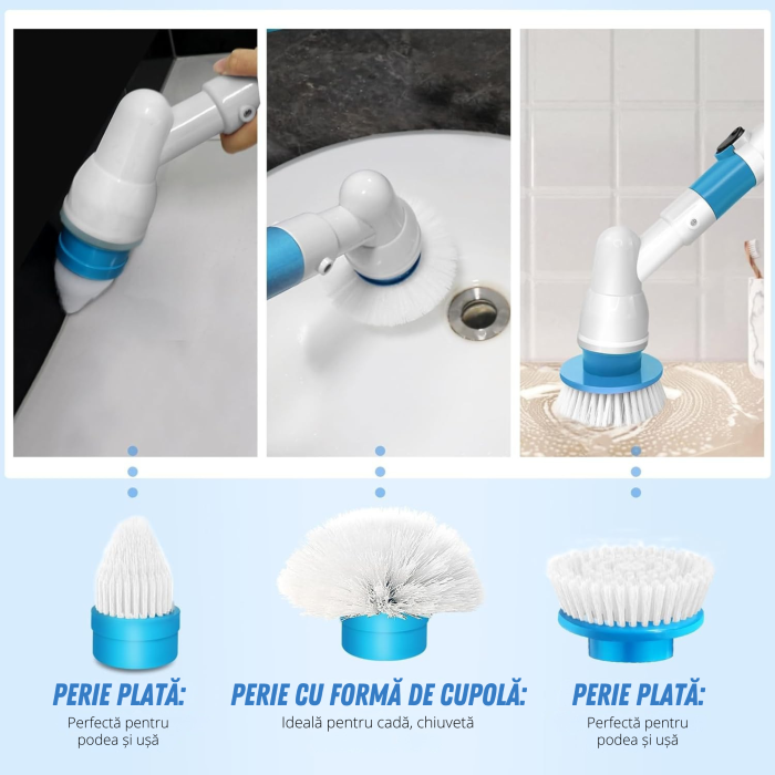 Perie rotativa electrica fara fir VarioShop®, 3 capete interschimbabile, mop curatare rosturi, gresie, faianta, calcar, maner extensibil 105 cm, baterie reincarcabila, 300 rotatii/min [4]