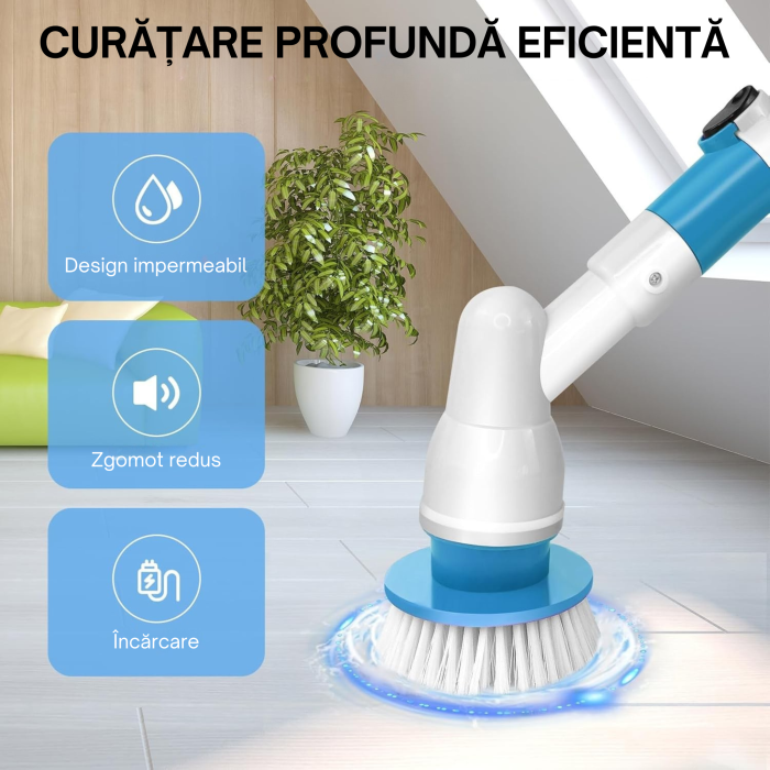 Perie rotativa electrica fara fir VarioShop®, 3 capete interschimbabile, mop curatare rosturi, gresie, faianta, calcar, maner extensibil 105 cm, baterie reincarcabila, 300 rotatii/min [3]