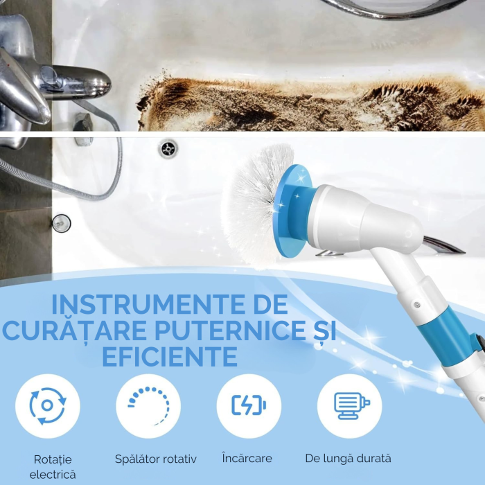 Perie rotativa electrica fara fir VarioShop®, 3 capete interschimbabile, mop curatare rosturi, gresie, faianta, calcar, maner extensibil 105 cm, baterie reincarcabila, 300 rotatii/min [9]