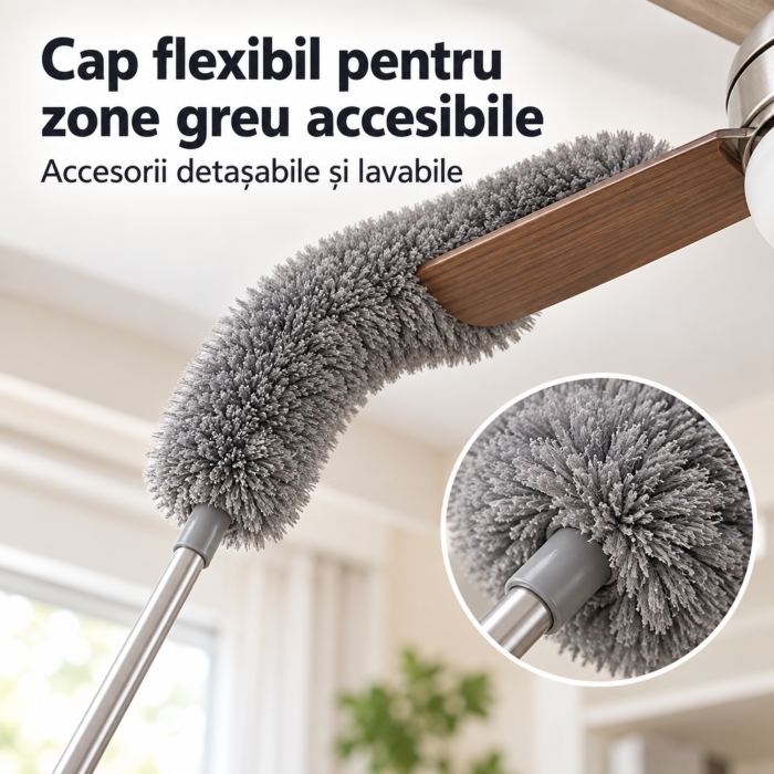 Pamatuf 6in1 VarioShop®, pentru curatat praful, pentru tavane, mobilier si spatii inguste, Reutilizabil Dupa Spalare, Extensibil Pana la 245 cm, Gri [6]