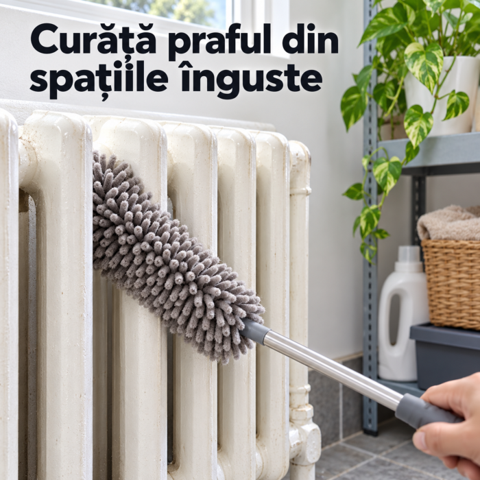 Pamatuf 6in1 VarioShop®, pentru curatat praful, pentru tavane, mobilier si spatii inguste, Reutilizabil Dupa Spalare, Extensibil Pana la 245 cm, Gri [5]