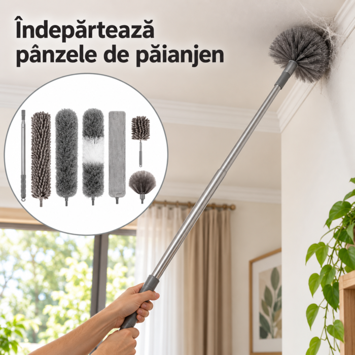 Pamatuf 6in1 VarioShop®, pentru curatat praful, pentru tavane, mobilier si spatii inguste, Reutilizabil Dupa Spalare, Extensibil Pana la 245 cm, Gri [9]