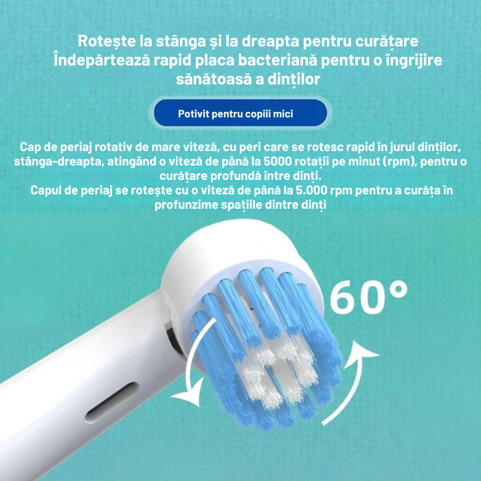 Periuta de dinti electrica pentru copii VarioShop®, cap rotativ, peri moi, rezistenta apa IPX5, design dalmatian, cu cap de rezerva si capac, functionare pe baterii  [3]