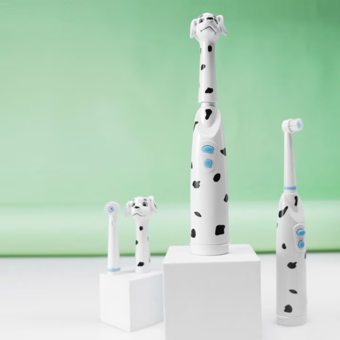 Periuta de dinti electrica pentru copii VarioShop®, cap rotativ, peri moi, rezistenta apa IPX5, design dalmatian, cu cap de rezerva si capac, functionare pe baterii  [4]