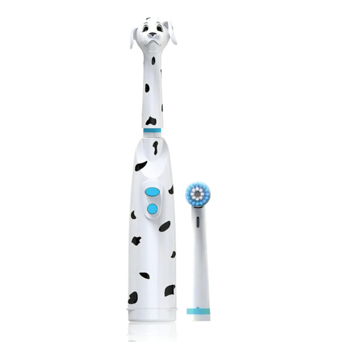 Periuta de dinti electrica pentru copii VarioShop®, cap rotativ, peri moi, rezistenta apa IPX5, design dalmatian, cu cap de rezerva si capac, functionare pe baterii  [7]