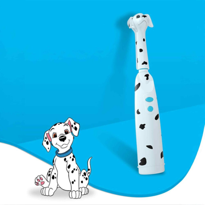 Periuta de dinti electrica pentru copii VarioShop®, cap rotativ, peri moi, rezistenta apa IPX5, design dalmatian, cu cap de rezerva si capac, functionare pe baterii  [5]