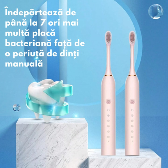 Periuta de dinti electrica sonica VarioShop®, cu 6 moduri de curatare, cronometru inteligent, 4 capete de schimb, husa de transport, incarcare USB, autonomie 60 de zile, 42000 vibratii/min [3]