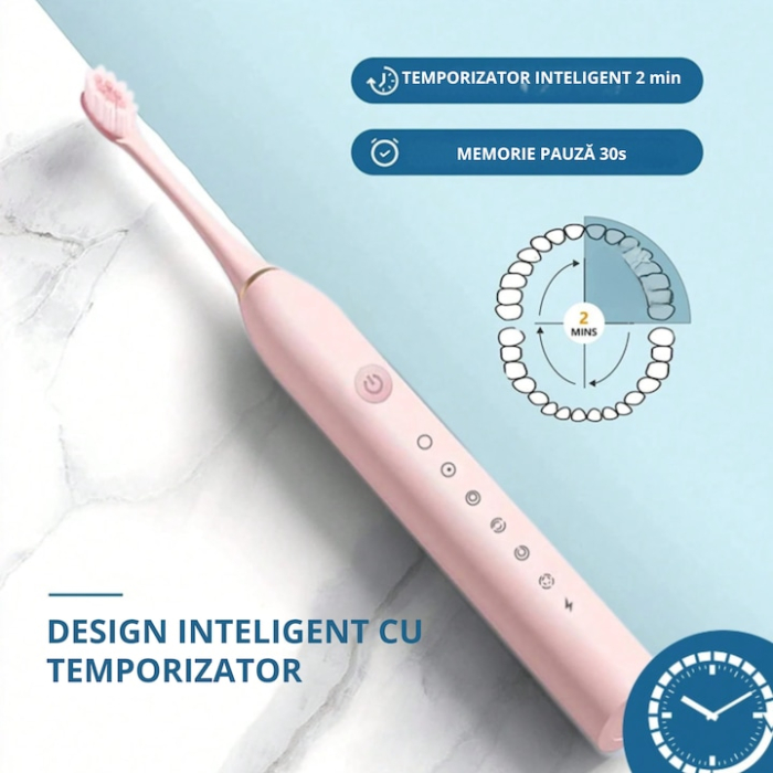 Periuta de dinti electrica sonica VarioShop®, cu 6 moduri de curatare, cronometru inteligent, 4 capete de schimb, husa de transport, incarcare USB, autonomie 60 de zile, 42000 vibratii/min [2]