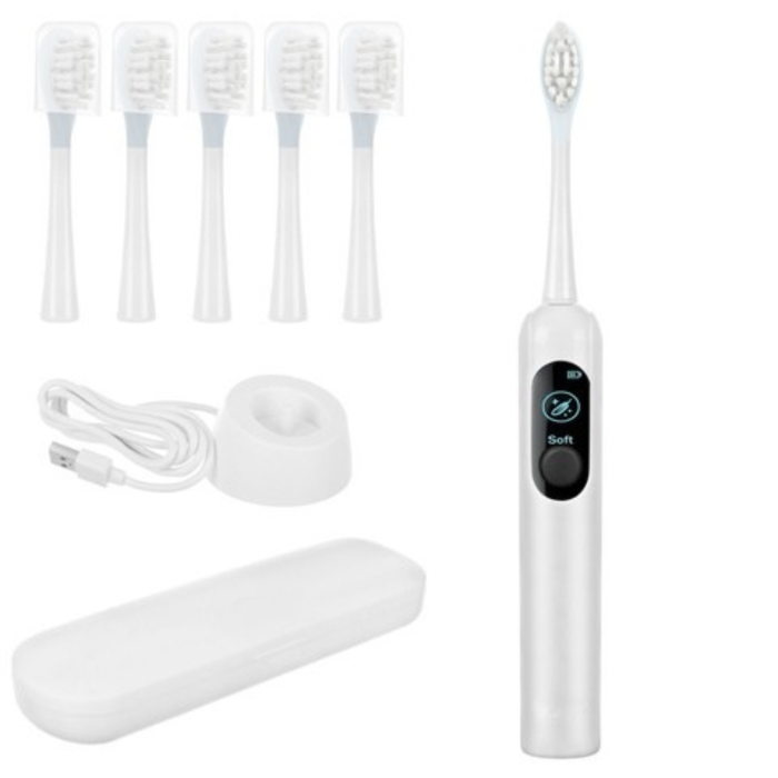 Periuta de dinti sonica electrica Varioshop alba 90.000 rpm, 6 moduri de periaj, incarcare inductiva, 6 capete incluse, baterie 1200 mAh, rezistenta la apa IPX7 [6]