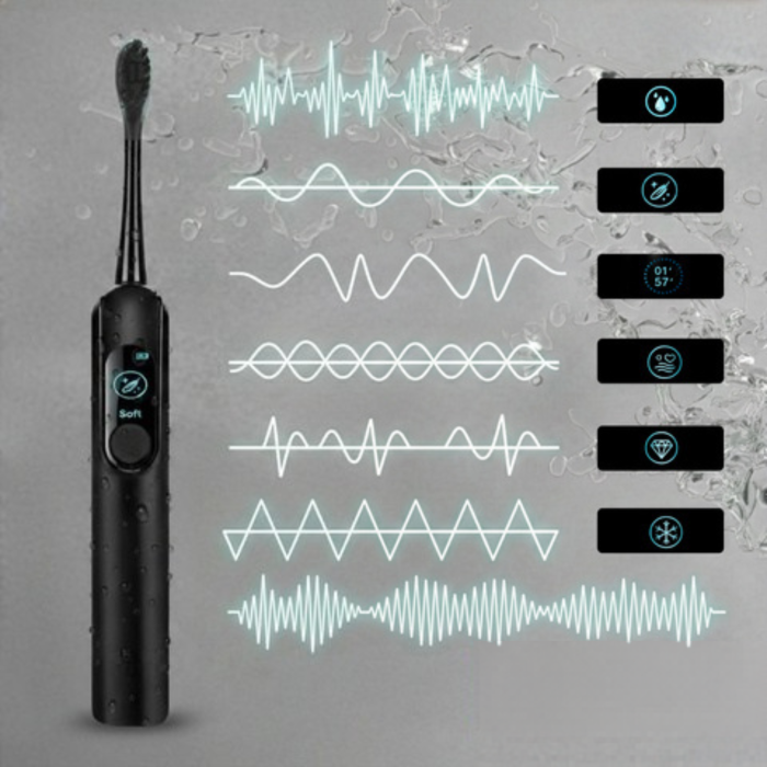 Periuta de dinti sonica electrica Varioshop neagra 90.000 rpm, 6 moduri de periaj, incarcare inductiva, 6 capete incluse, baterie 1200 mAh, IPX7 rezistenta la apa [4]