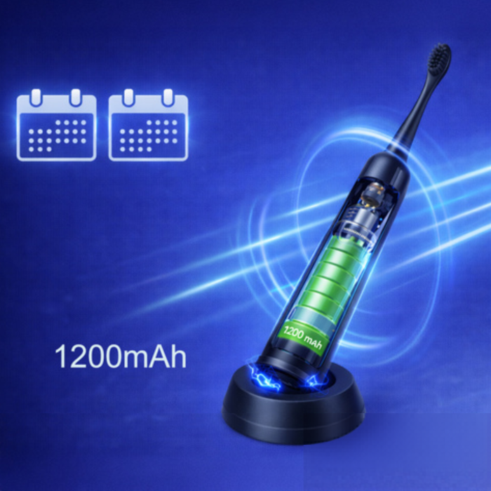 Periuta de dinti sonica electrica Varioshop neagra 90.000 rpm, 6 moduri de periaj, incarcare inductiva, 6 capete incluse, baterie 1200 mAh, IPX7 rezistenta la apa [8]