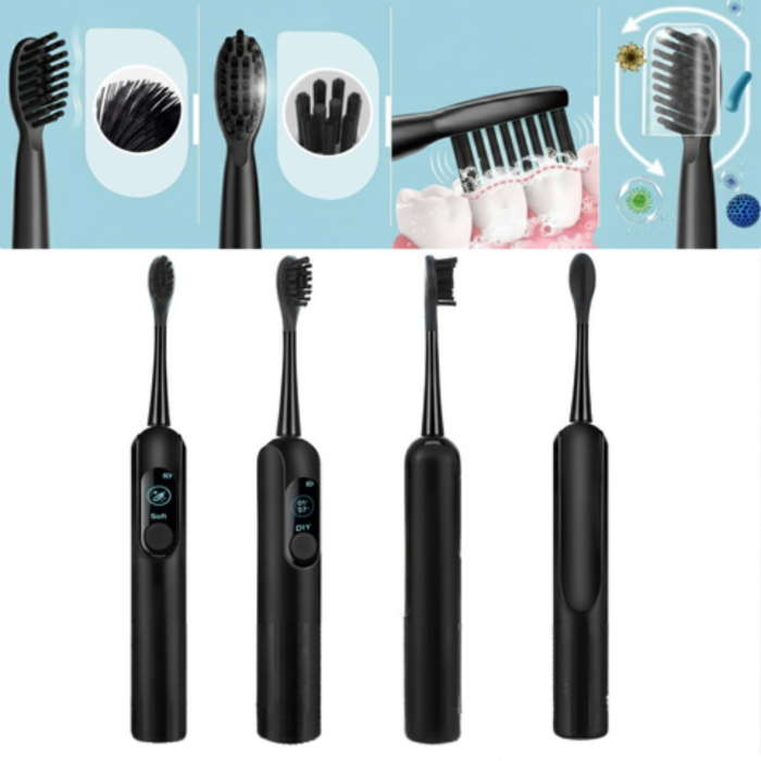 Periuta de dinti sonica electrica Varioshop neagra 90.000 rpm, 6 moduri de periaj, incarcare inductiva, 6 capete incluse, baterie 1200 mAh, IPX7 rezistenta la apa [2]