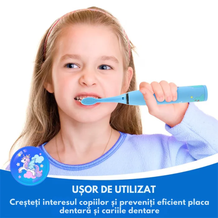 Periuta electrica pentru copii VarioShop®, 12 capete de periere, 4 moduri de curatare, temporizator 2 minute, rezistenta la apa IPX6, reincarcabila, pana la 18.000 vibratii/minut, albastru [7]