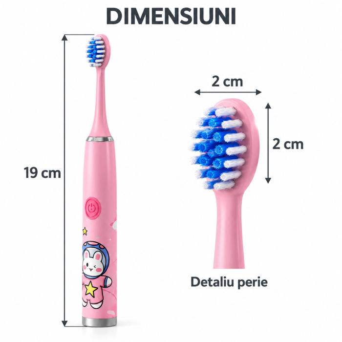 Periuta electrica cu 12 capete pentru copii VarioShop®, pentru igiena dentara, 5 moduri, temporizator, incarcare USB, 32.000 vibratii/minut, roz [3]