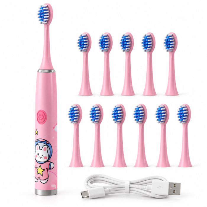 Periuta electrica cu 12 capete pentru copii VarioShop®, pentru igiena dentara, 5 moduri, temporizator, incarcare USB, 32.000 vibratii/minut, roz [9]