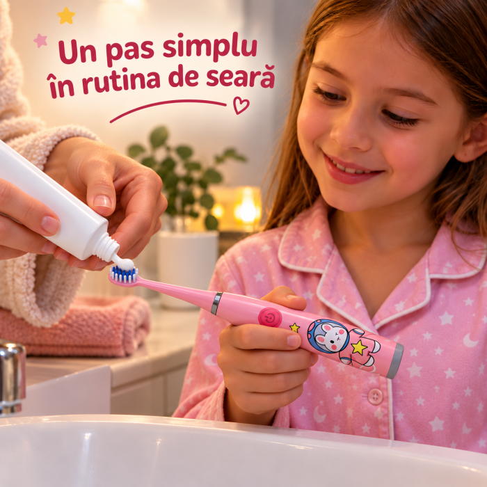 Periuta electrica cu 12 capete pentru copii VarioShop®, pentru igiena dentara, 5 moduri, temporizator, incarcare USB, 32.000 vibratii/minut, roz [5]