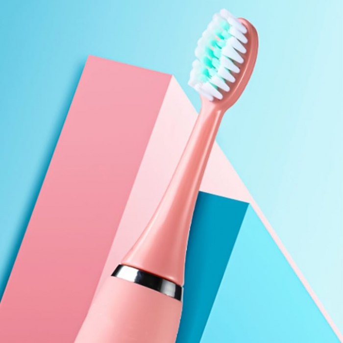 Periuta electrica sonica pentru copii VarioShop®, 8 capete de periere, perii moi, 4 moduri de curatare, smart timer, rezistent la apa IPX7, reincarcabila, 32000 pulsatii/min, Roz [10]