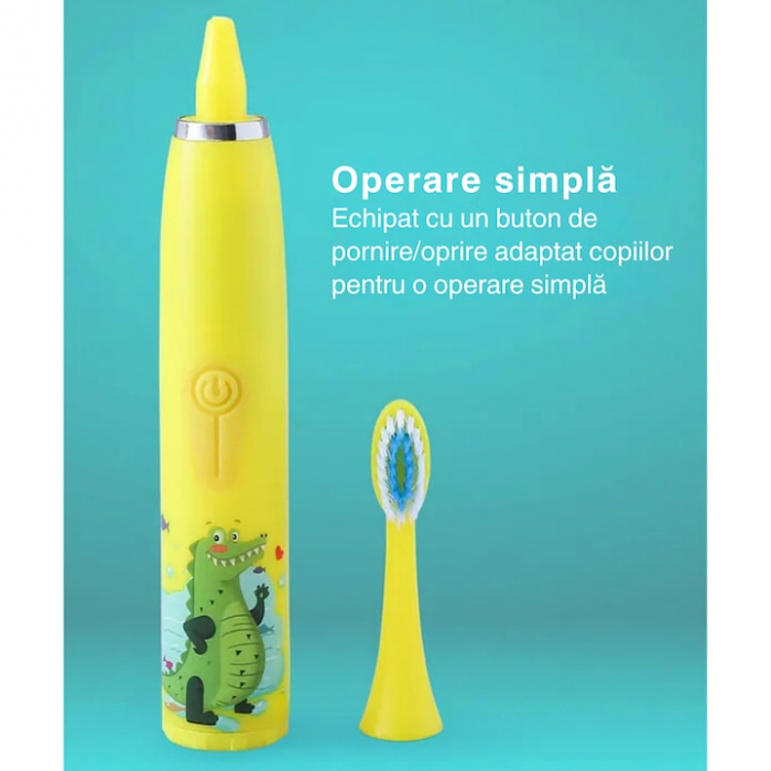 Periuta electrica sonica pentru copii VarioShop®, 8 capete de periere, perii moi, 4 moduri de curatare, smart timer, rezistent la apa IPX7, reincarcabila, 32000 pulsatii/min, Galben [7]