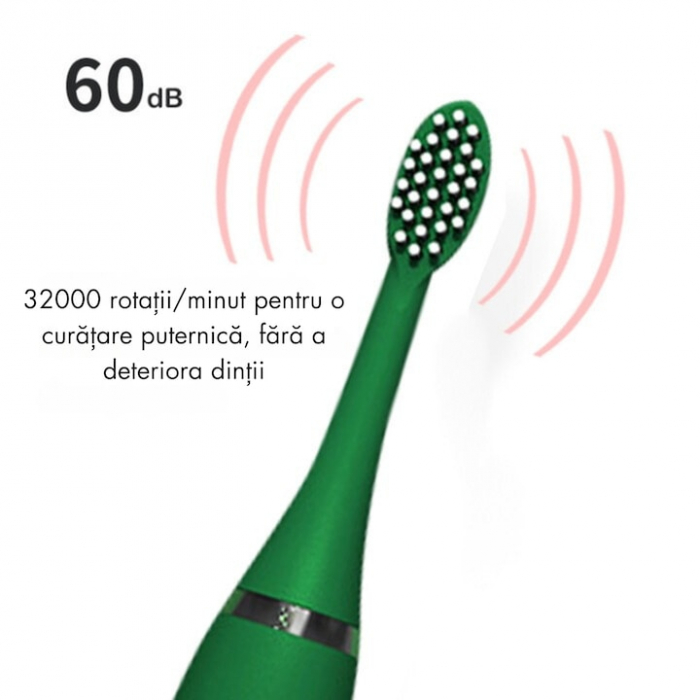 Periuta electrica sonica pentru copii VarioShop®, 8 capete de periere, perii moi, 4 moduri de curatare, smart timer, rezistent la apa IPX7, reincarcabila, 32000 pulsatii/min, Verde [3]