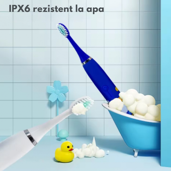 Periuta electrica sonica pentru copii VarioShop®, 8 capete de periere, perii moi, 4 moduri de curatare, smart timer, rezistent la apa IPX7, reincarcabila, 32000 pulsatii/min, Albastru [4]