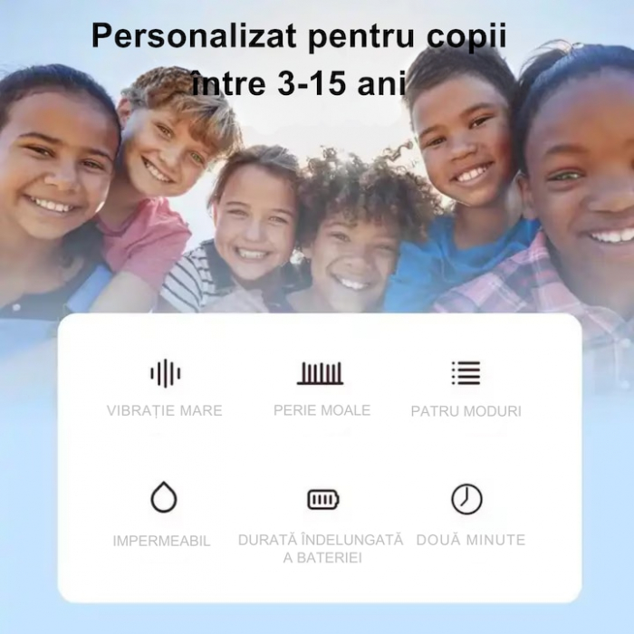 Periuta electrica sonica pentru copii VarioShop®, 8 capete de periere, perii moi, 4 moduri de curatare, smart timer, rezistent la apa IPX7, reincarcabila, 32000 pulsatii/min, Roz [7]