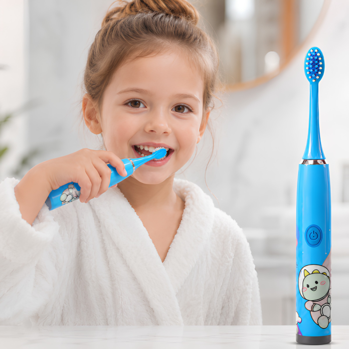 Periuta electrica sonica pentru copii VarioShop®, cu 12 capete de periere, 5 moduri, temporizator, incarcare USB, IPX6, 32.000 vibratii/minut, albastru [6]