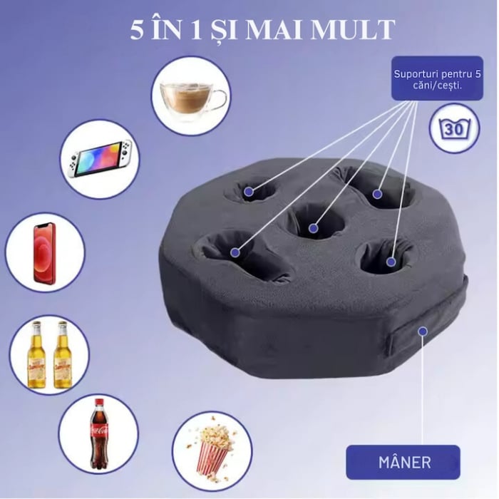 Perna Cinematica VarioShop®, 5 Compartimente, Ideala pentru pahare si gustari in timpul vizionarii filmelor, Suport pentru pahare, cani, chipsuri, gustari, bere, telefon, boluri si popcorn, Dimensiune [3]