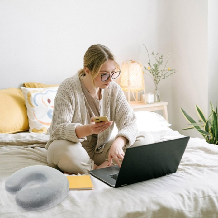 Perna de calatorie VarioShop®, din spuma cu memorie 40D, sustine gatul si coloana, husa detasabila, 28.5x28x8.5 cm, gri [7]