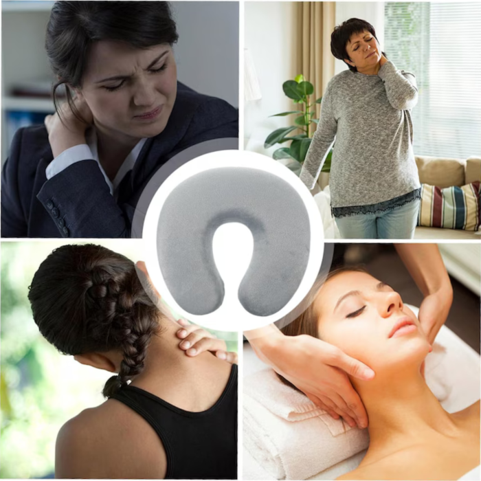 Perna de calatorie VarioShop®, din spuma cu memorie 40D, sustine gatul si coloana, husa detasabila, 28.5x28x8.5 cm, gri [9]