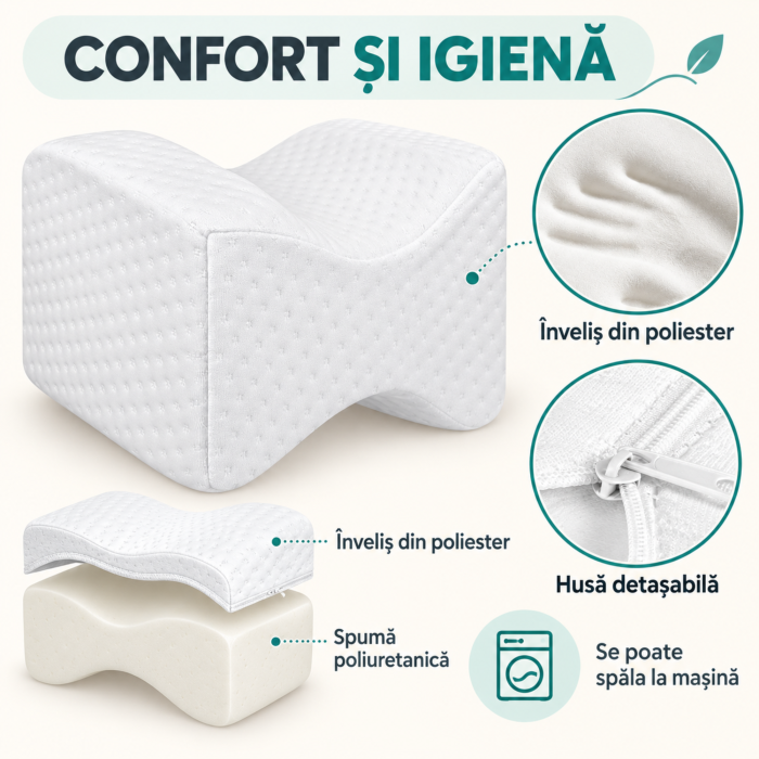 Perna ergonomica pentru genunchi VarioShop®, amelioreaza durerile de coloana si sold, spuma poliuretanica, husa lavabila, 25 × 21 × 15 cm, alba [5]
