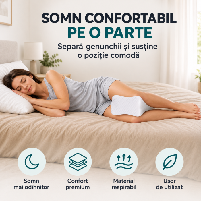 Perna ergonomica pentru genunchi VarioShop®, amelioreaza durerile de coloana si sold, spuma poliuretanica, husa lavabila, 25 × 21 × 15 cm, alba [2]