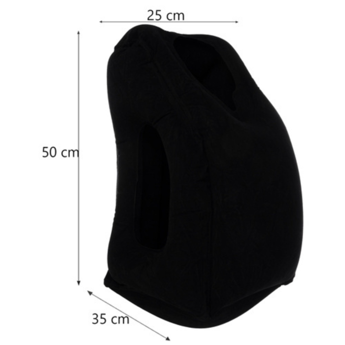 Perna gonflabila de calatorie VarioShop®, ergonomica, suport cap si umeri, pentru avion, masina, tren si autobuz, cu decupaj fata si orificii pentru brate, neagra, 50x35x25 cm [3]