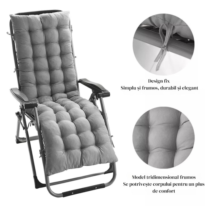 Perna impermeabila pentru sezlong sau scaun de gradina VarioShop®, multifunctionala, pentru gradina, balcon, terasa, piscina, usor de curatat, dimensiuni 165 x 50 cm, Gri [4]