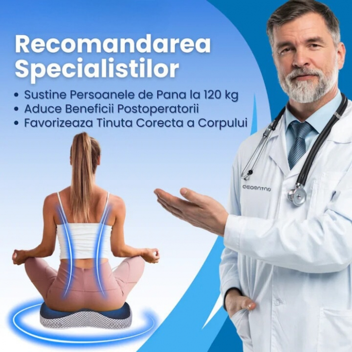 Perna ortopedica sezut VarioShop®, spuma cu memorie premium, pentru scaun de birou sau masina, husa respirabila si antialunecare, protectie zona lombara, sciatica, dureri de sold, hemoroizi 46x38x8 cm [13]